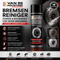 VAN ES INDUSTRIES Bremsenreiniger Spray 500ml 360° Power-Strahltechnik Teilereiniger Entfetter Sprühdose Acetonfrei Spraydose